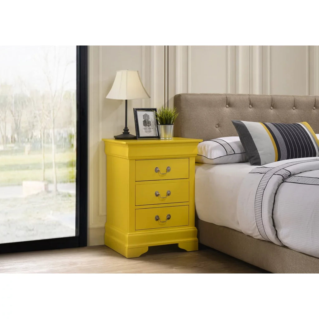 Passion Furniture Louis Philippe 3-Drawer Yellow Nightstand (29"H x 16"W x 21"D)