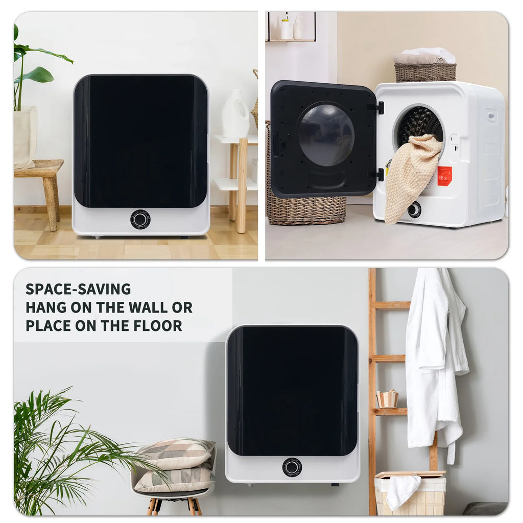 1.95 Cu.ft Front Load Clothes Dryer, Portable Compact Dryer 830W, 5 Drying Modes, Stainless Steel Drum, with Overheat Protection, Dust Removal, Deodorization and Lint Removal Functions, Black Door