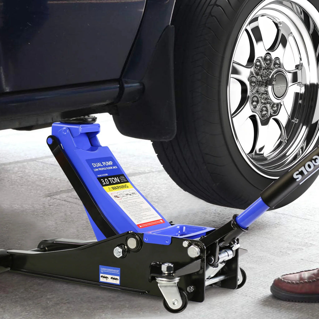 Seizeen Low Profile Floor Jack, 3 Ton(6600 lbs) Trolley Jack Dual Lift Pump, Quick Lift 3.3''-19.7'', Heavy-Duty Steel Jack with 52''L Extended Handle, Car Jack w/Wheels, Rubber Saddle