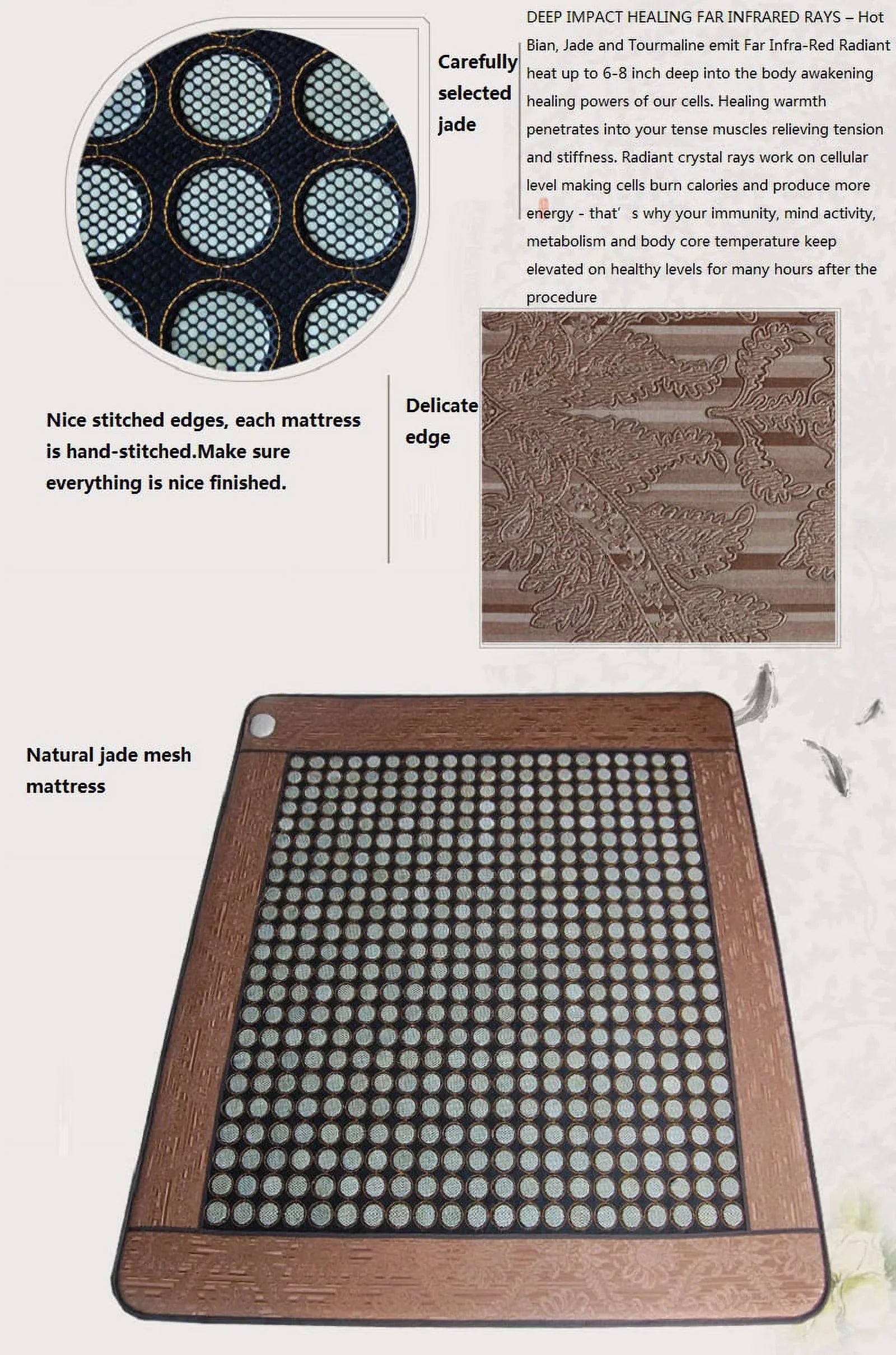 Jade Germanium Tourmaline Electric Infrared Heating Mattress Therapy Massage Pad Relaxation Pain Relief Treatment - Body Health