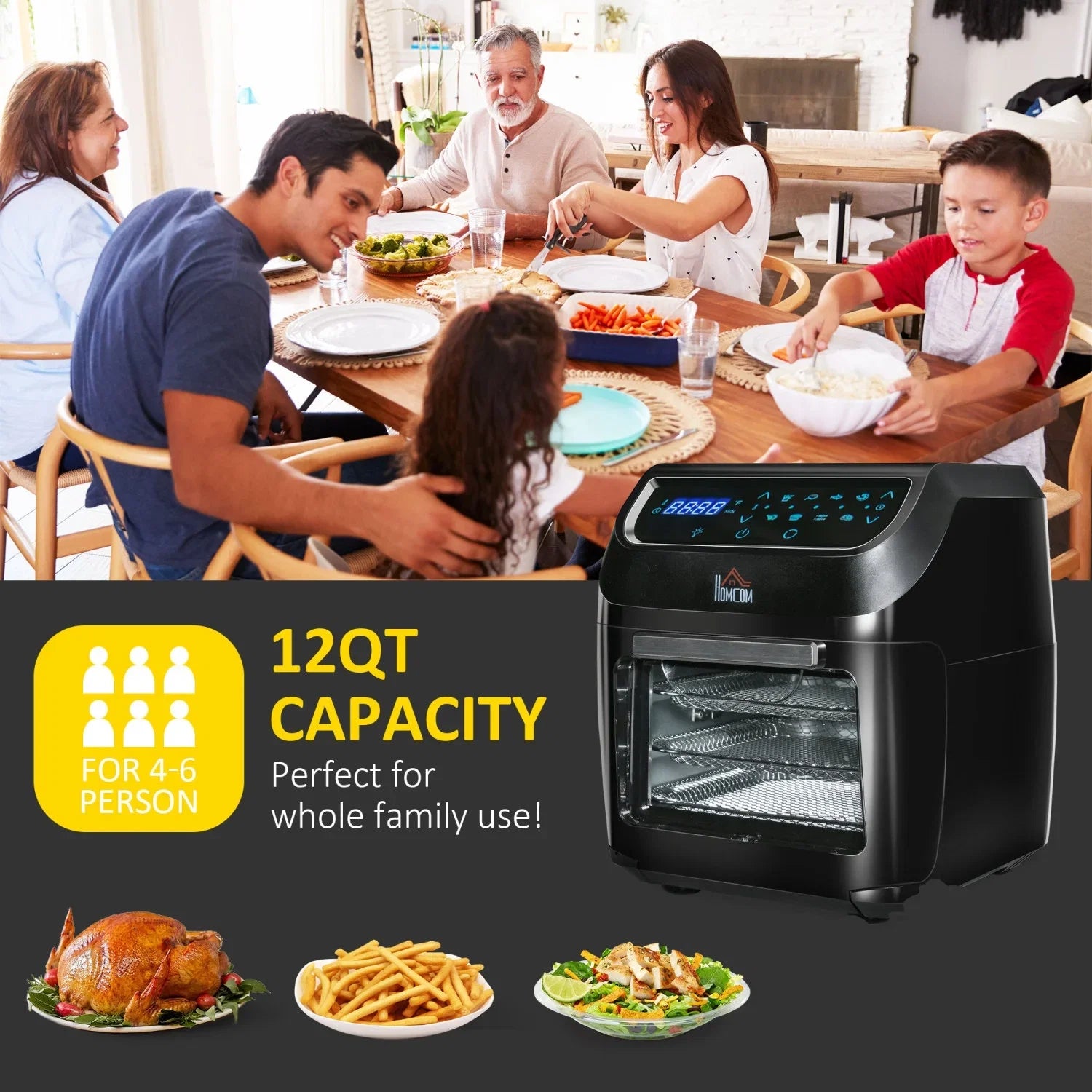 GVJMTKP 12 QT Air Fry Oven 8 In 1 Countertop Oven Combo with Air Fry Roast Broil Bake and Dehydrate 1700W with Accessories and LED Display Black