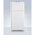 18 cu.ft. break room refrigerator-freezer in white with NIST calibrated alarm/thermometers and copper handles