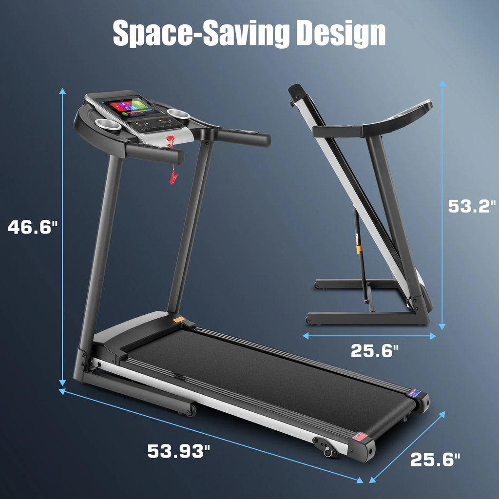 Simpfree Treadmill with 10" HD TV Movie Touchscreen and 3D Virtual Sports Scene, 0.5-9.0 mph/h & 3.25HP Electric Treadmill with Incline for Home（Black）
