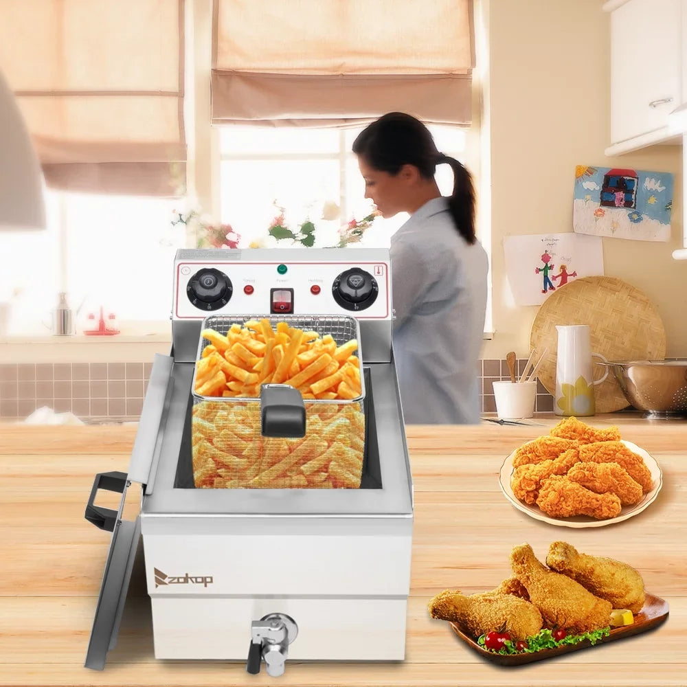 BAYUELSWU Deep Fryer with Basket 12.5Qt Electric Deep Fryer Stainless Steel Single Tank Deep Fryer with 8L Basket Faucet Large Capacity for Home Restaurant