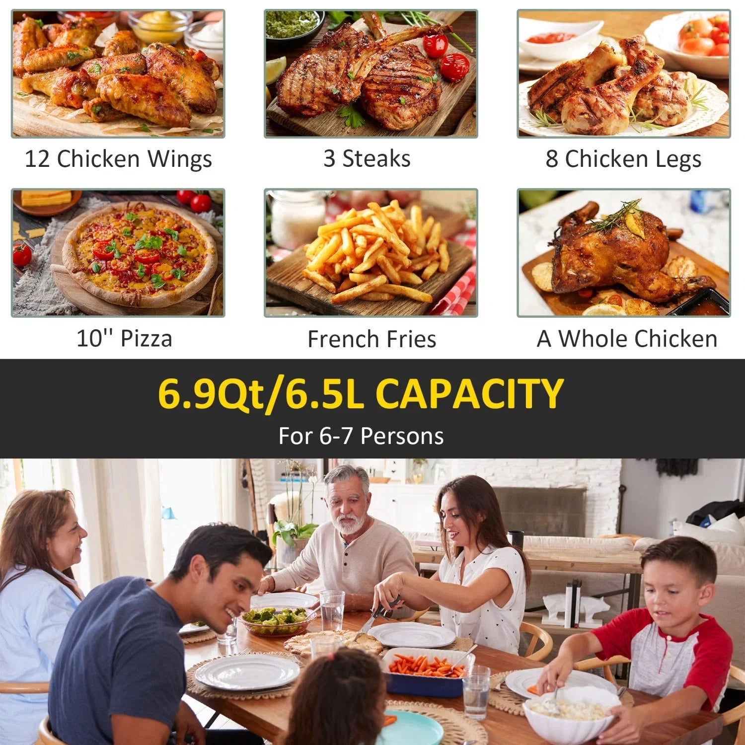 GVJMTKP Air Fryer 1700W 6.9 Quart Air Fryers Oven with Digital Display ° Air Circulation Adjustable Temperature Timer and Nonstick Basket for Oil Less or Low Fat Cooking Black