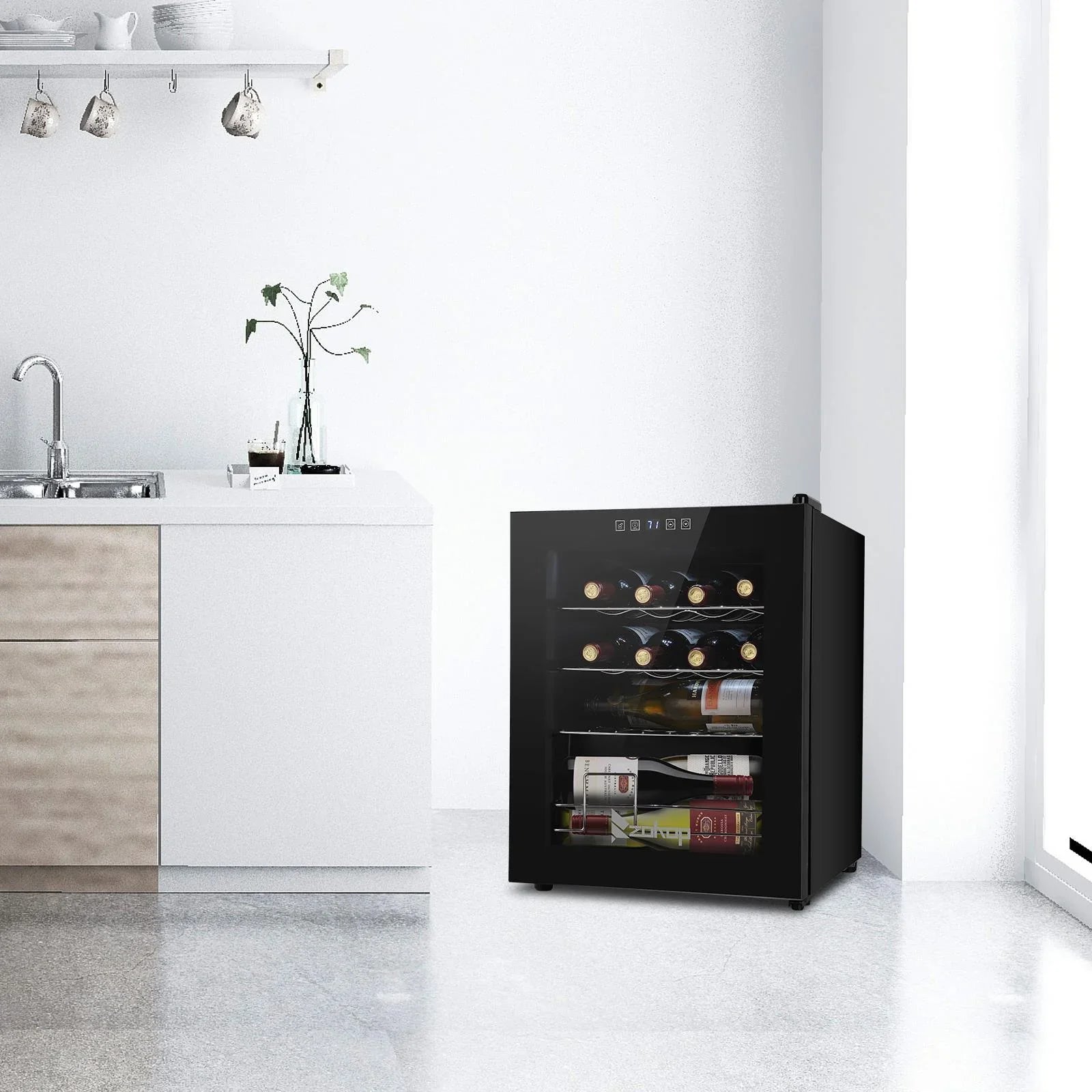 Zimtown 16 Bottle Compressor Wine Cooler Refrigerator w/Lock | Large Freestanding Wine Cellar For Red, White, Champagne or Sparkling Wine | Digital Temperature Control Fridge Glass Door Black
