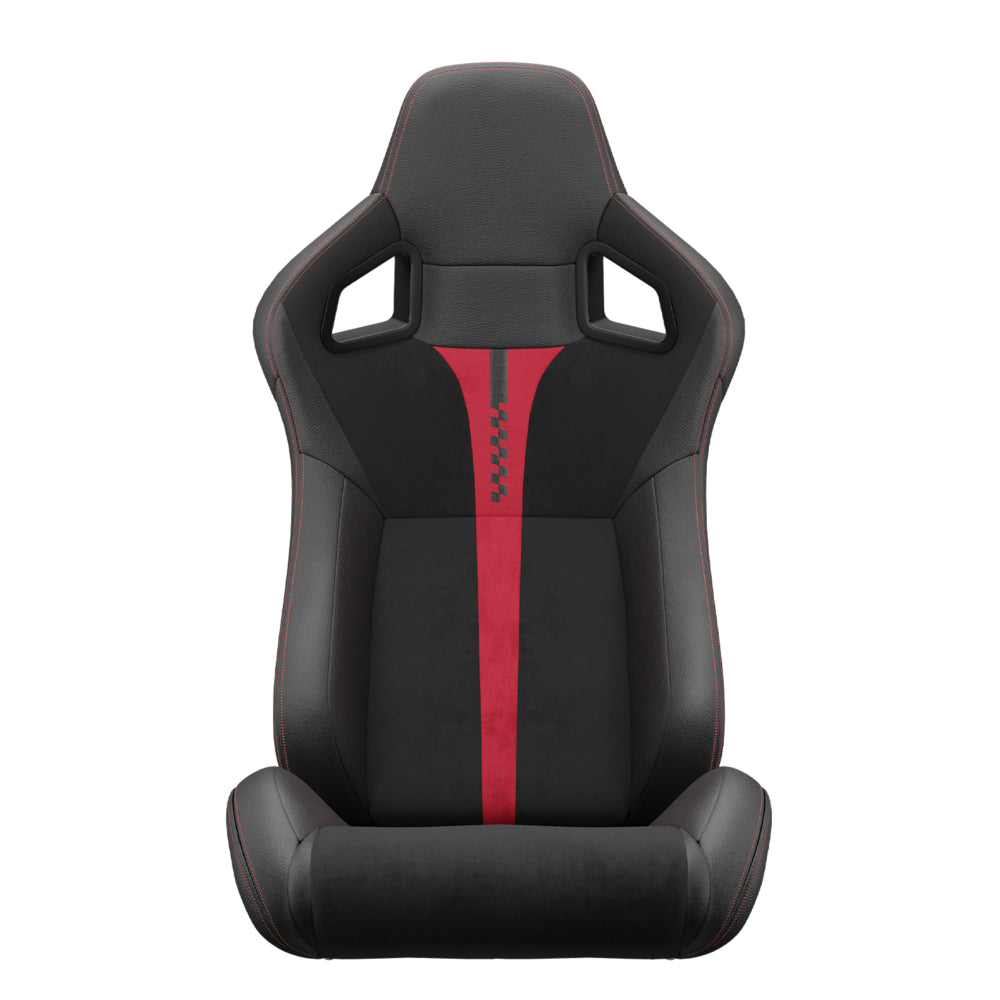 Zateety 2PC New Universal Bucket Racing Seats Red Stitch Red PVC Leather Reclinable Carbon Look Leather Back With Adjustor Slider(Not Including Seat Bracket ) 1 box of 2 pieces