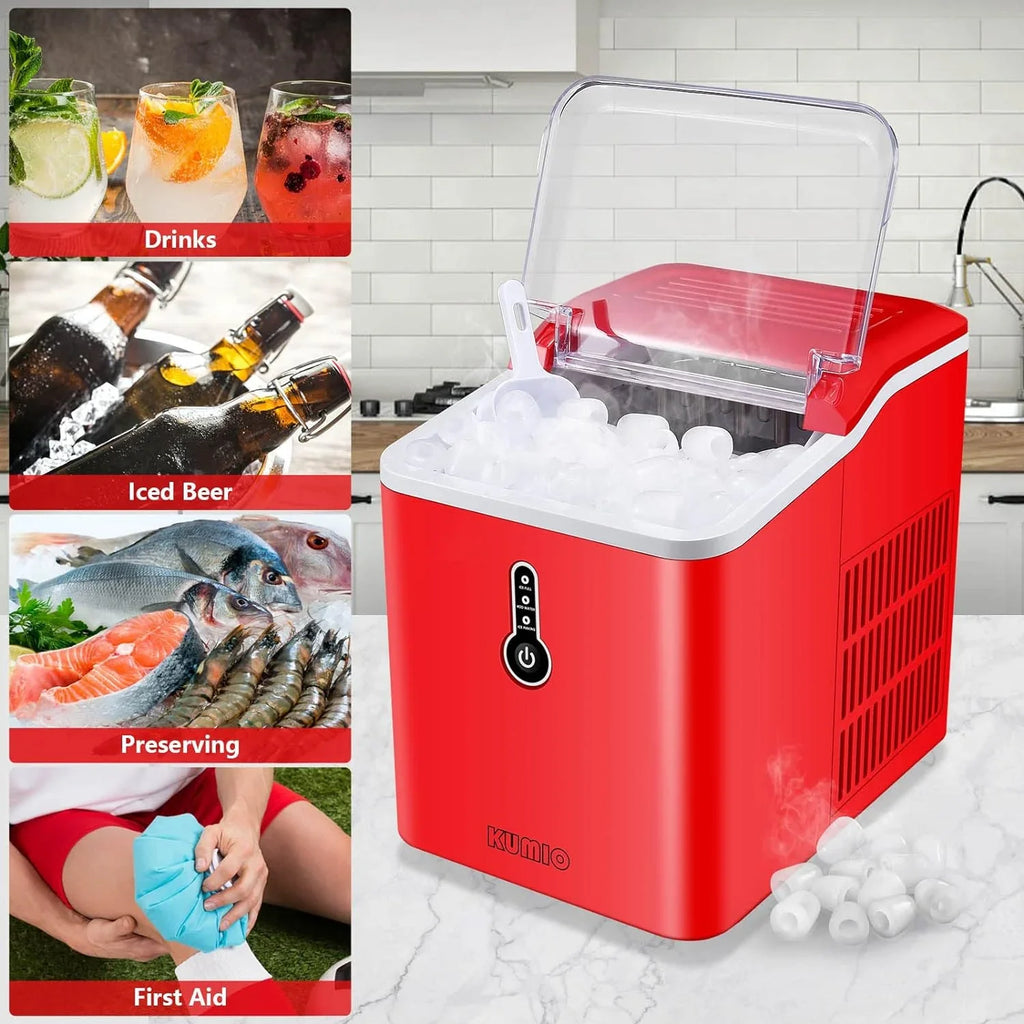 Ice Makers Countertop, 9 Bullet Ice in 6-9 Mins with Ice Scoop and Basket, 26.5 Lbs per Day, Portable Ice Maker for Home Office Camping Party RV, Blue