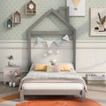 uhomepro Kids Twin Bed Frame with House Frame Headboard, Pretty Platform Bed Frame for Girls Boys, Wood Bed Frame Twin Size Bedroom Furniture with Wood Slats Support, No Box Spring Needed, Gray