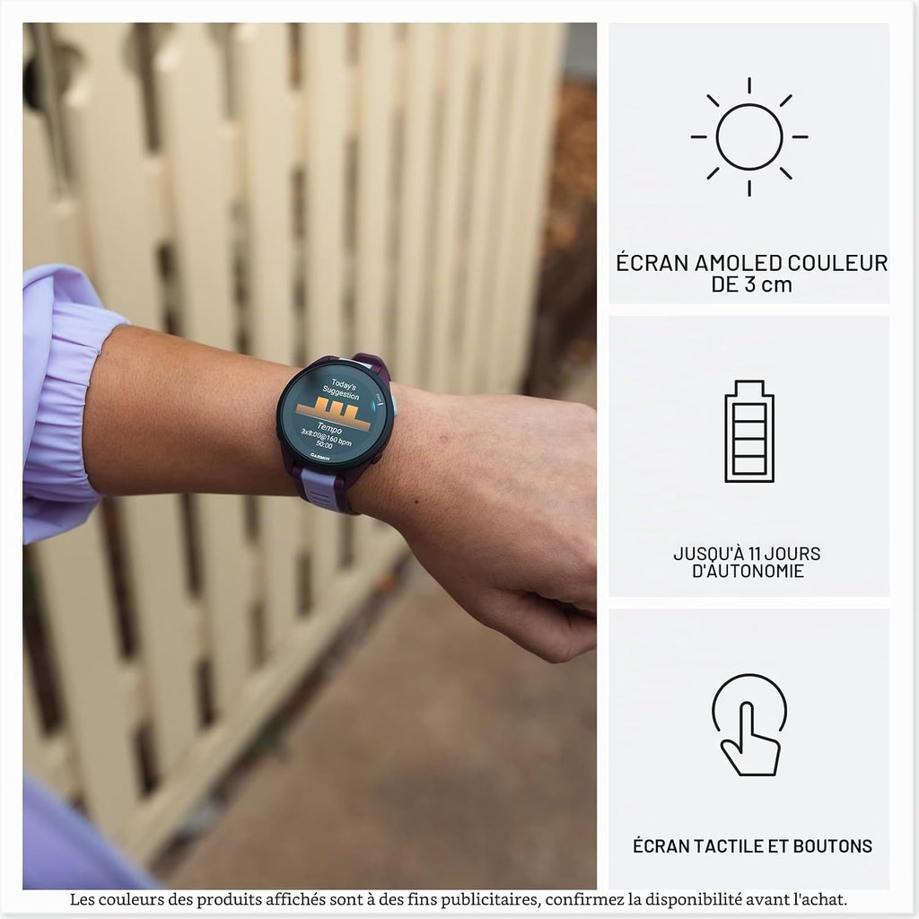 Garmin Forerunner 165 Music GPS 43 mm Montre connectée de course légère, écran tactile AMOLED, entraînement avancé & Insights, caractéristiques de sécurité et de suivi, jusqu'à 11 jours d'autonomie de