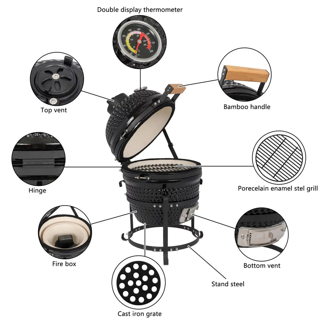 SalonMore 13in Round Ceramic Charcoal Grill Black