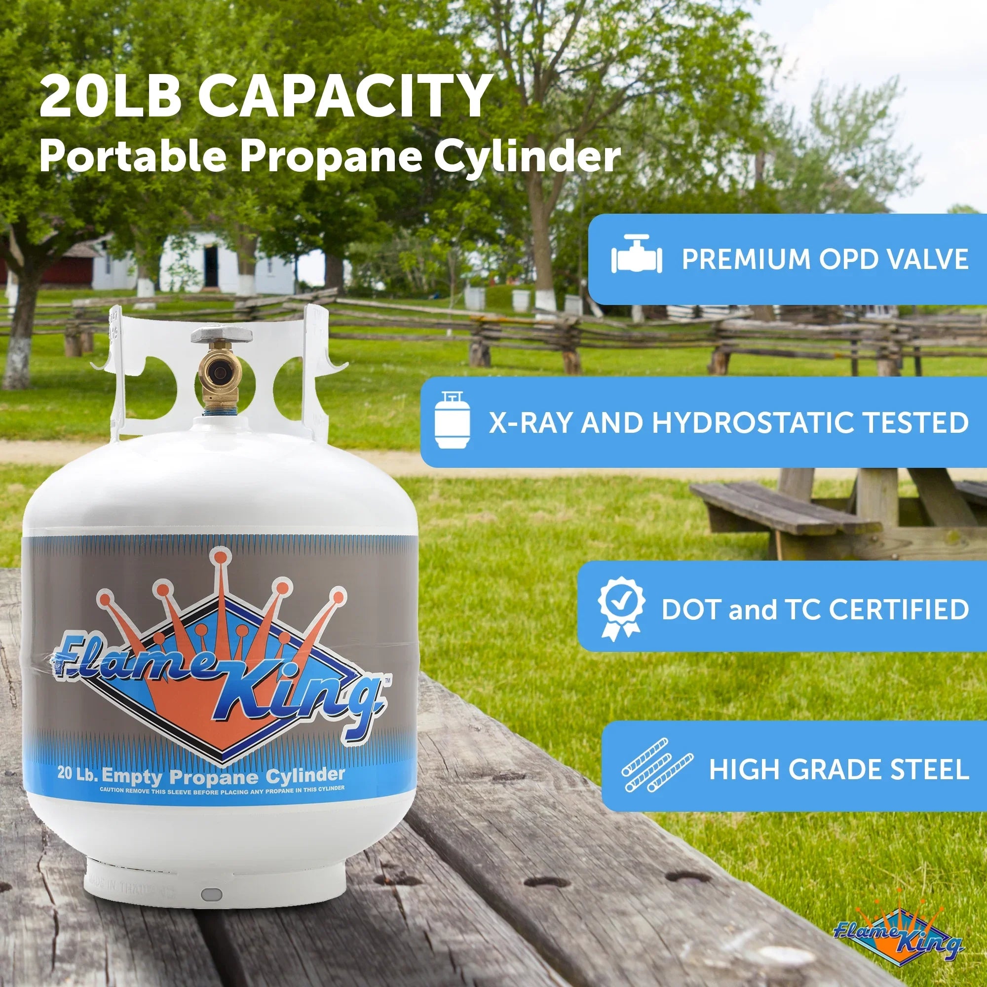 Flame King 20LB Empty Steel Propane Tank LP Cylinder w/ Type1 OPD Valve, for Grills & BBQs