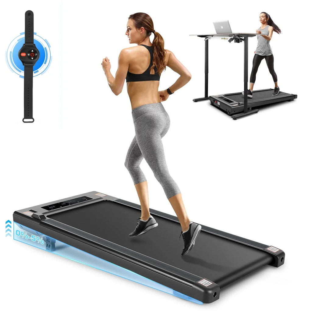 Tikmboex 2.5HP Walking Pad Under Desk Treadmill with LED Touch Screen Remote Control, 2 in 1 Treadmills for Home Office, Black