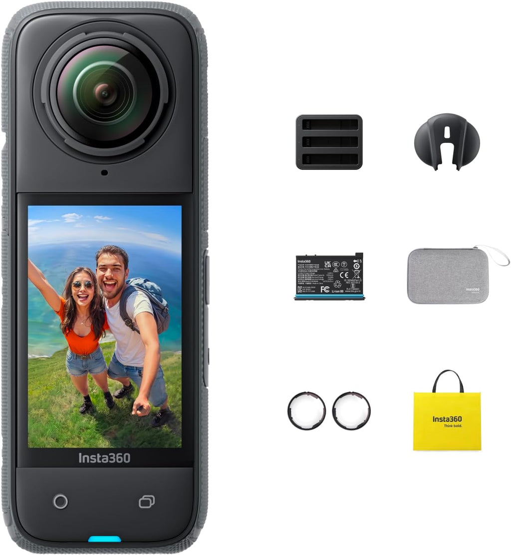 Insta360 X4 Pack Standard - Caméra d'action 360° 8K étanche, vidéo Grand Angle 4K, Effet de Perche à Selfie Invisible, protège-objectifs Amovibles, 135 Min d'autonomie, édition IA, stabilisation