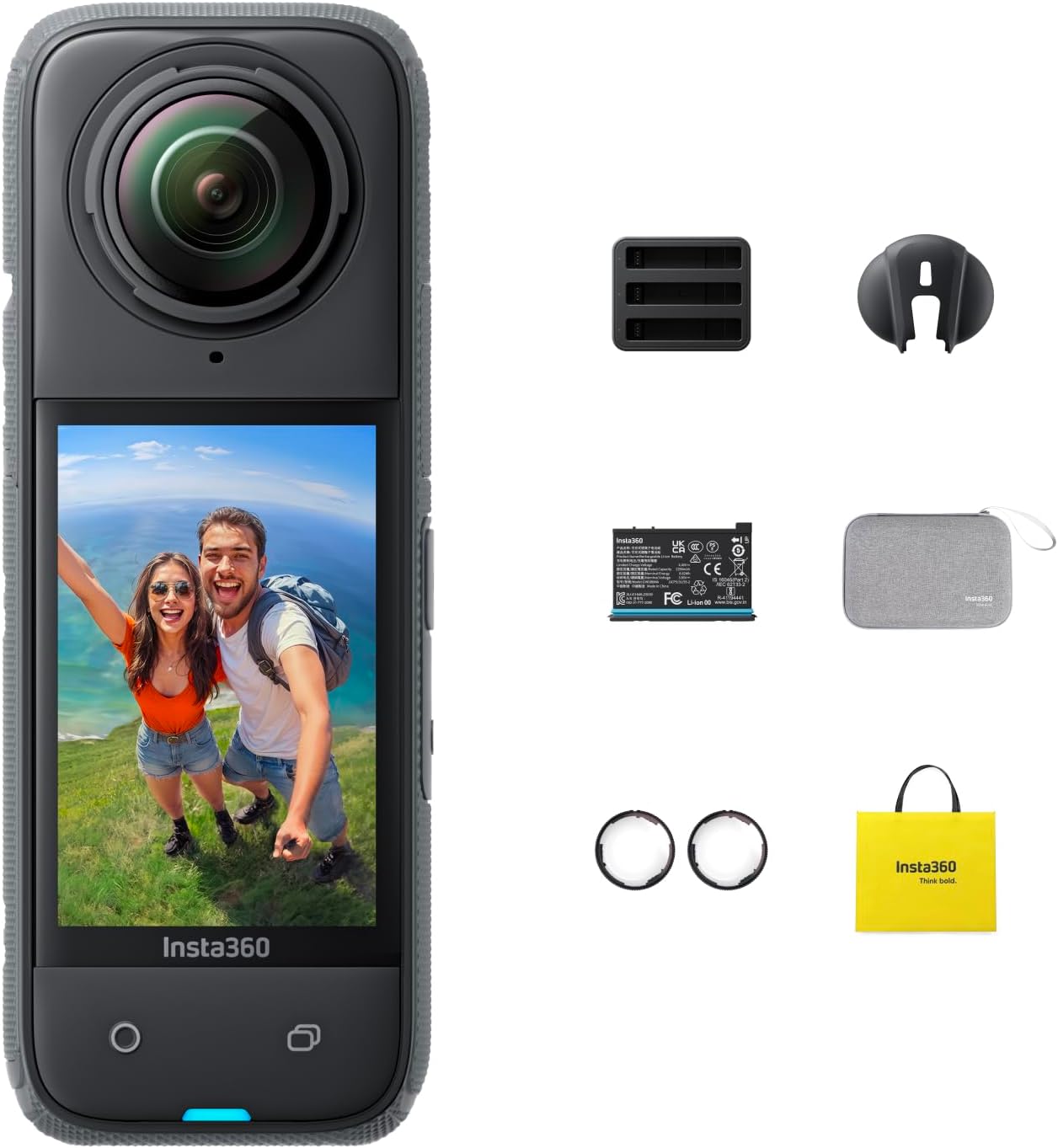 Insta360 X4 Pack Standard - Caméra d'action 360° 8K étanche, vidéo Grand Angle 4K, Effet de Perche à Selfie Invisible, protège-objectifs Amovibles, 135 Min d'autonomie, édition IA, stabilisation