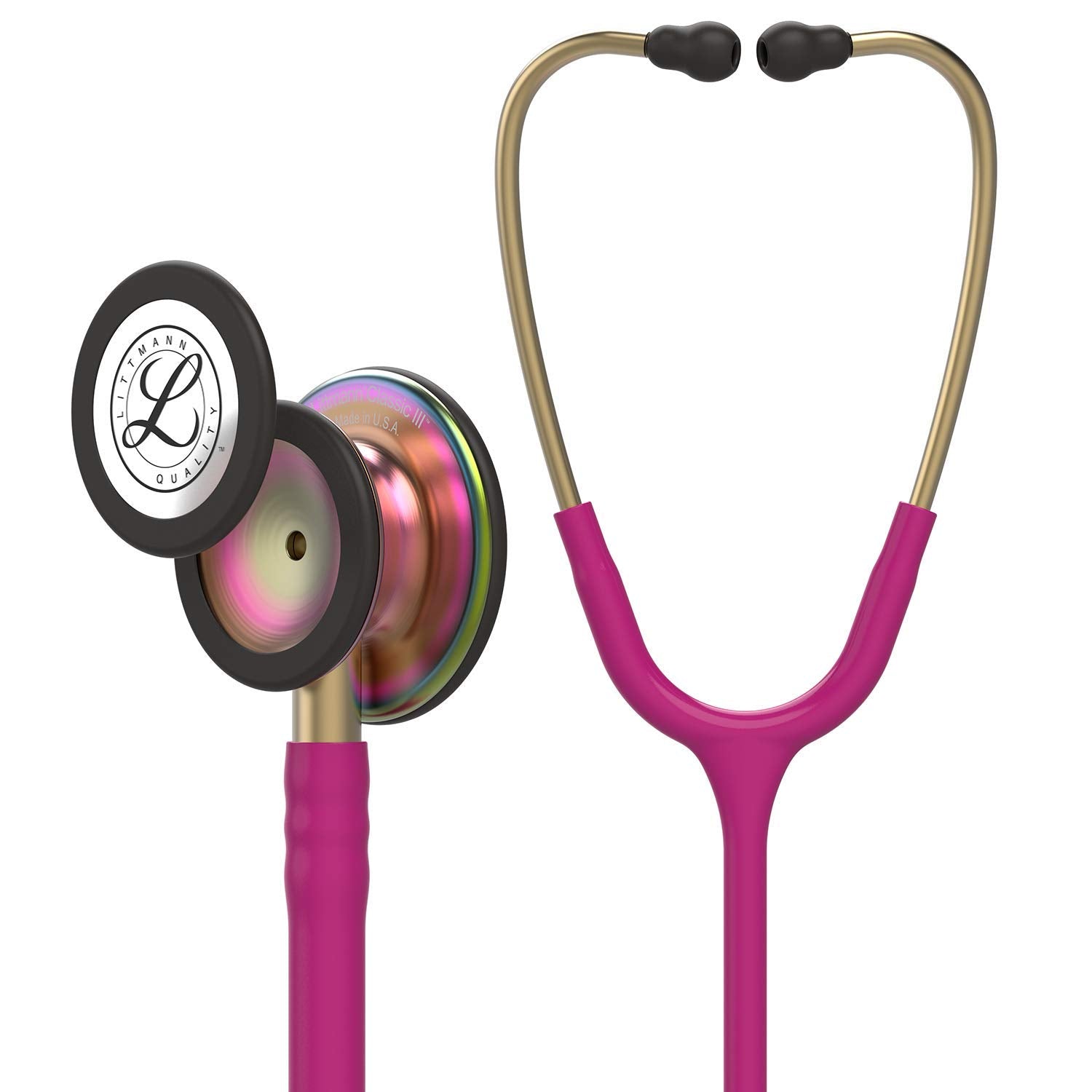 3M Littmann Stéthoscope de Surveillance Classic III, Tubulure Framboise, Rainbow Edition, 69 cm, 5806 + GIMA ÉTUI CLASSIC pour stéthoscope - Bordeaux.