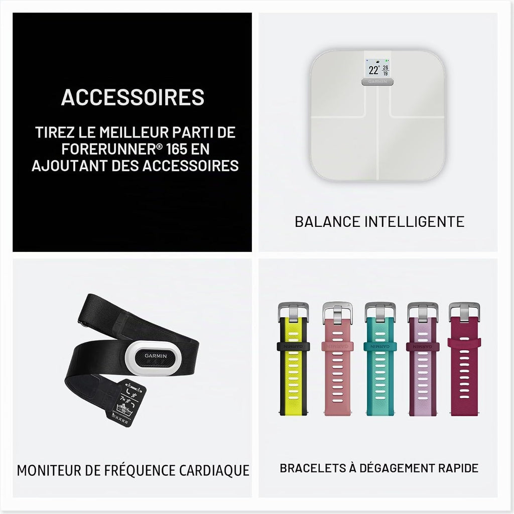 Garmin Forerunner 165 Music GPS 43 mm Montre connectée de course légère, écran tactile AMOLED, entraînement avancé & Insights, caractéristiques de sécurité et de suivi, jusqu'à 11 jours d'autonomie de