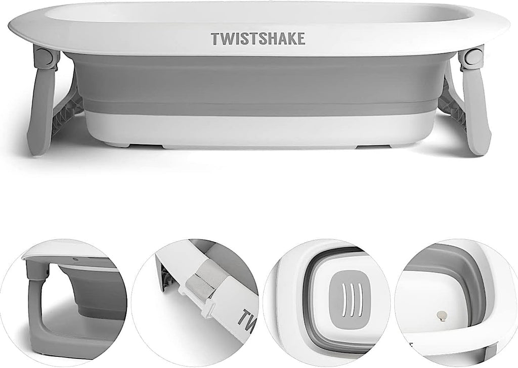 Twistshake Baignoire Bébé 0m+ Pliable et Antidérapante – Design Ergonomique et Sûr – Bassine Portable pour Nouveau-Né – Bain Douche Compact Tout-Petit – Capacité 30L