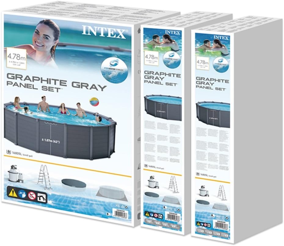 Intex 28382 Kit Piscine avec Panneau Graphite 4,78 m X 1,24 m