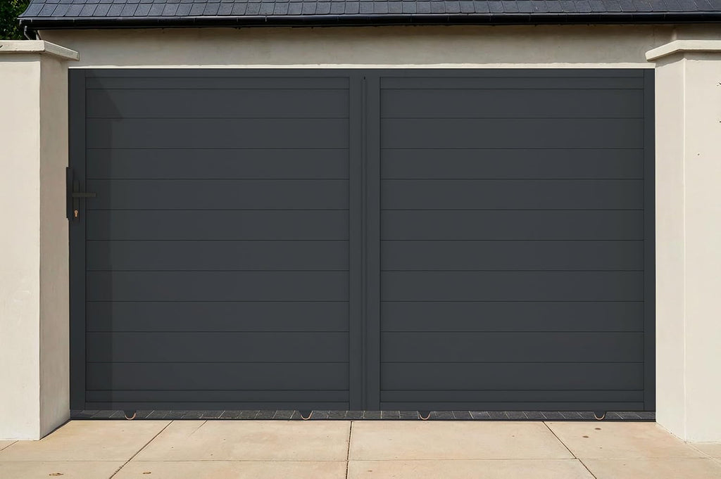 Casanoov Portail Battant EIGER 4 m 392 cm x 161 cm 6,3 m² Aluminium Gris Anthracite RAL 7016 Plein Sécurisé Intimité Jardin Extérieur Motorisable Résistant Corrosion Gonds Renforcés Inclus