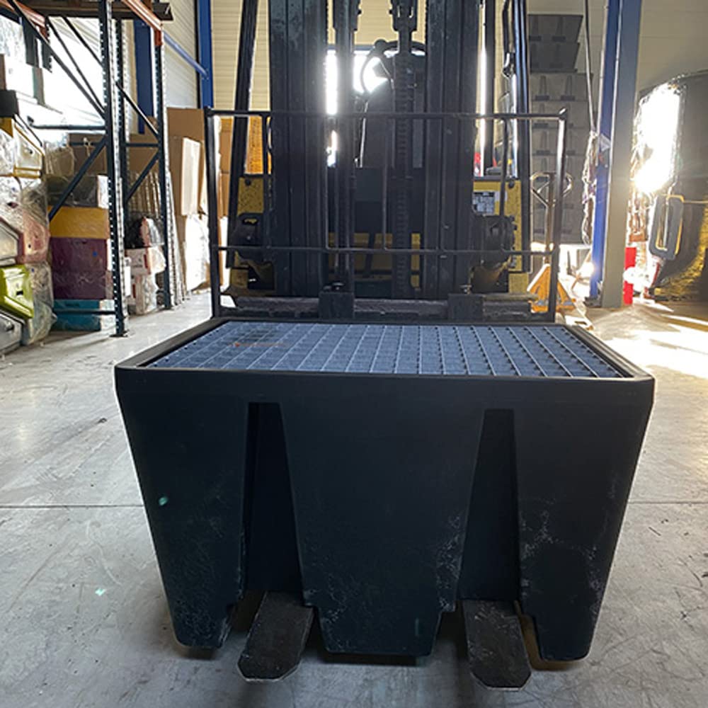 Bac de rétention 1100L pour fût avec caillebotis noir - Fabrication française