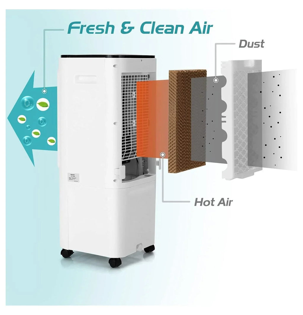 Evaporative Cooler, Include Control, 4 Ice Packs, Bladeless Fan with 4 Wind Modes, 3 Speeds, 7.5H Timer, 12L Water , LED Display, Portable Air Cooler for Indoor Use, Bedroom, White