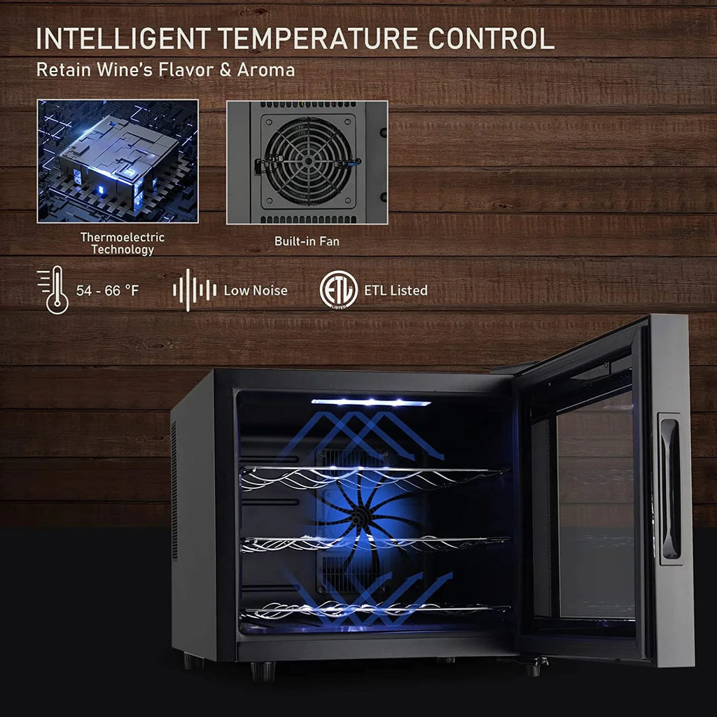 JINJUNYE Wine Cooler Refrigerator, 12 Bottle Wine Fridge Small, Countertop Wine Cooler with Temperature Control, Mini Freestanding Wine Cellars Glass Door for Home, Office, Bar, Gift for Men