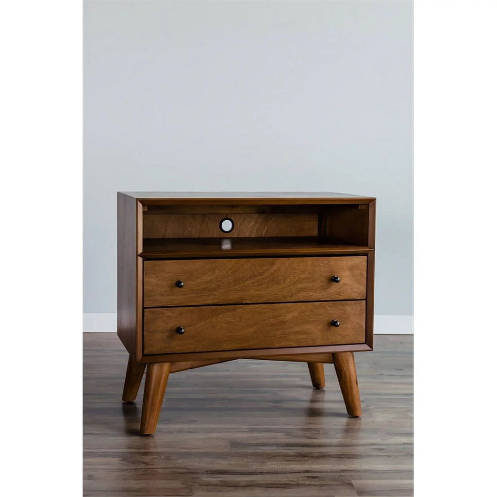 Home Square 4 Piece Set with Small TV Console Full Wood Bed & Large Nightstand