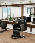 Baasha Barber Chair, Reclining Salon Chair for Hair Stylist, All-Purpose Hair Chair with Heavy-Duty Steel Frame, Shampoo Chair Stylist Chair Tattoo Chair, Beauty Salon Equipment - Black