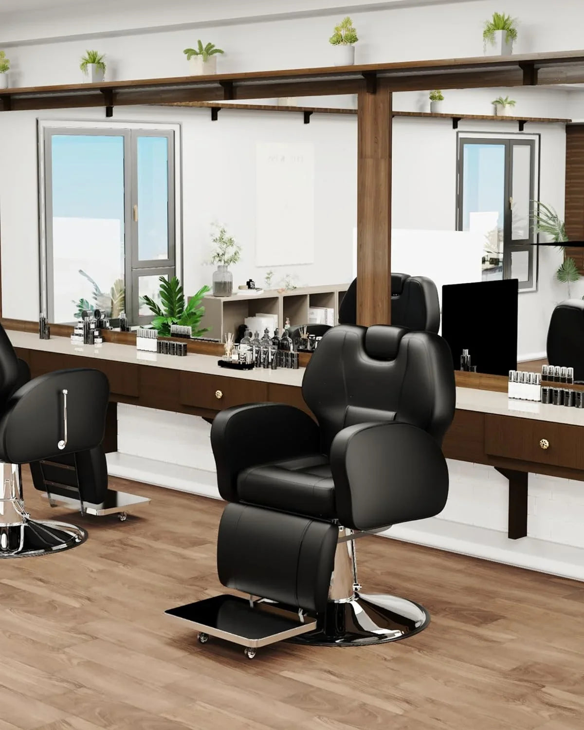 Baasha Barber Chair, Reclining Salon Chair for Hair Stylist, All-Purpose Hair Chair with Heavy-Duty Steel Frame, Shampoo Chair Stylist Chair Tattoo Chair, Beauty Salon Equipment - Black