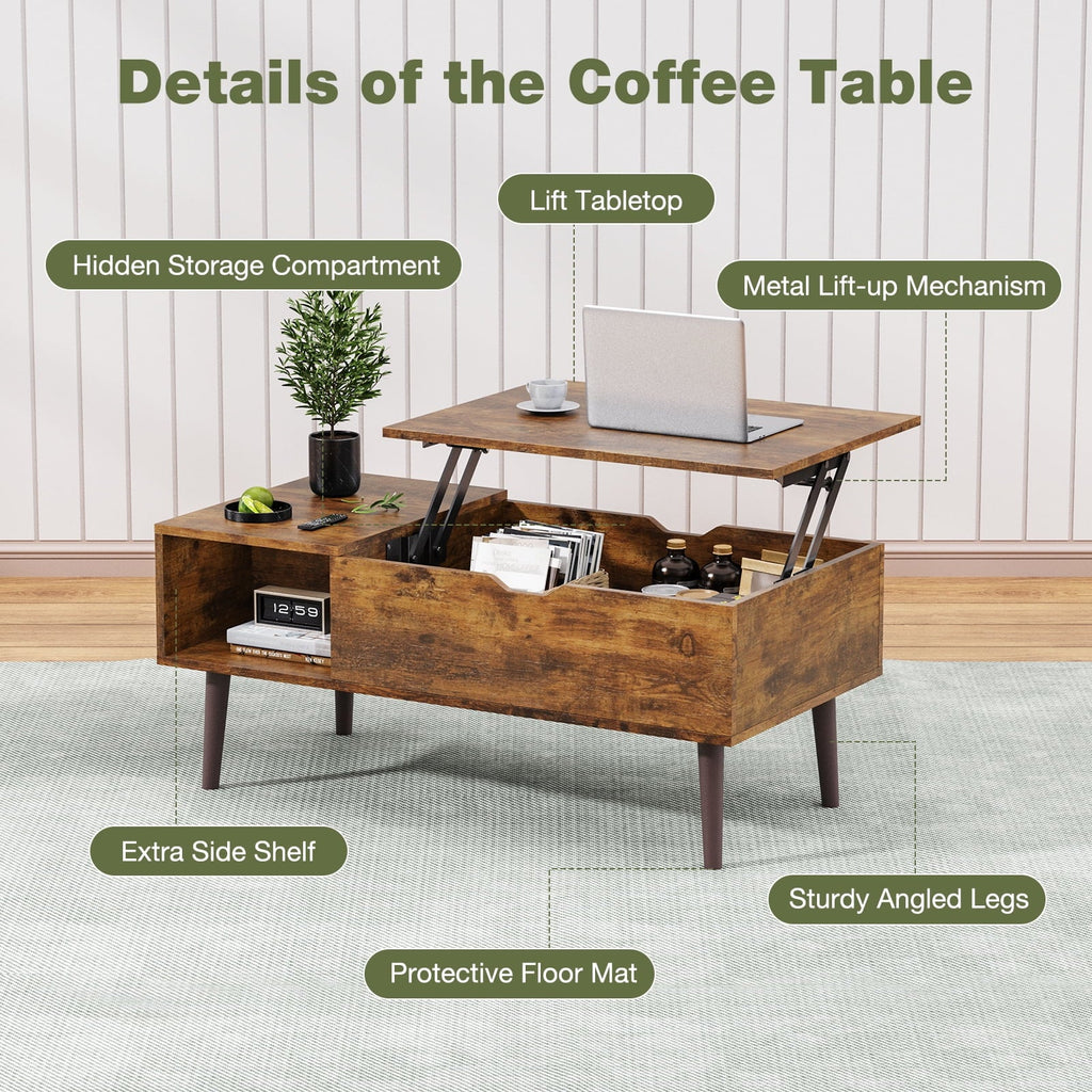 DeeHome Sweetcrispy Lift Top Coffee Storage Wood Tables with Hidden Compartment Small Dining Desk for Home Living Room Office