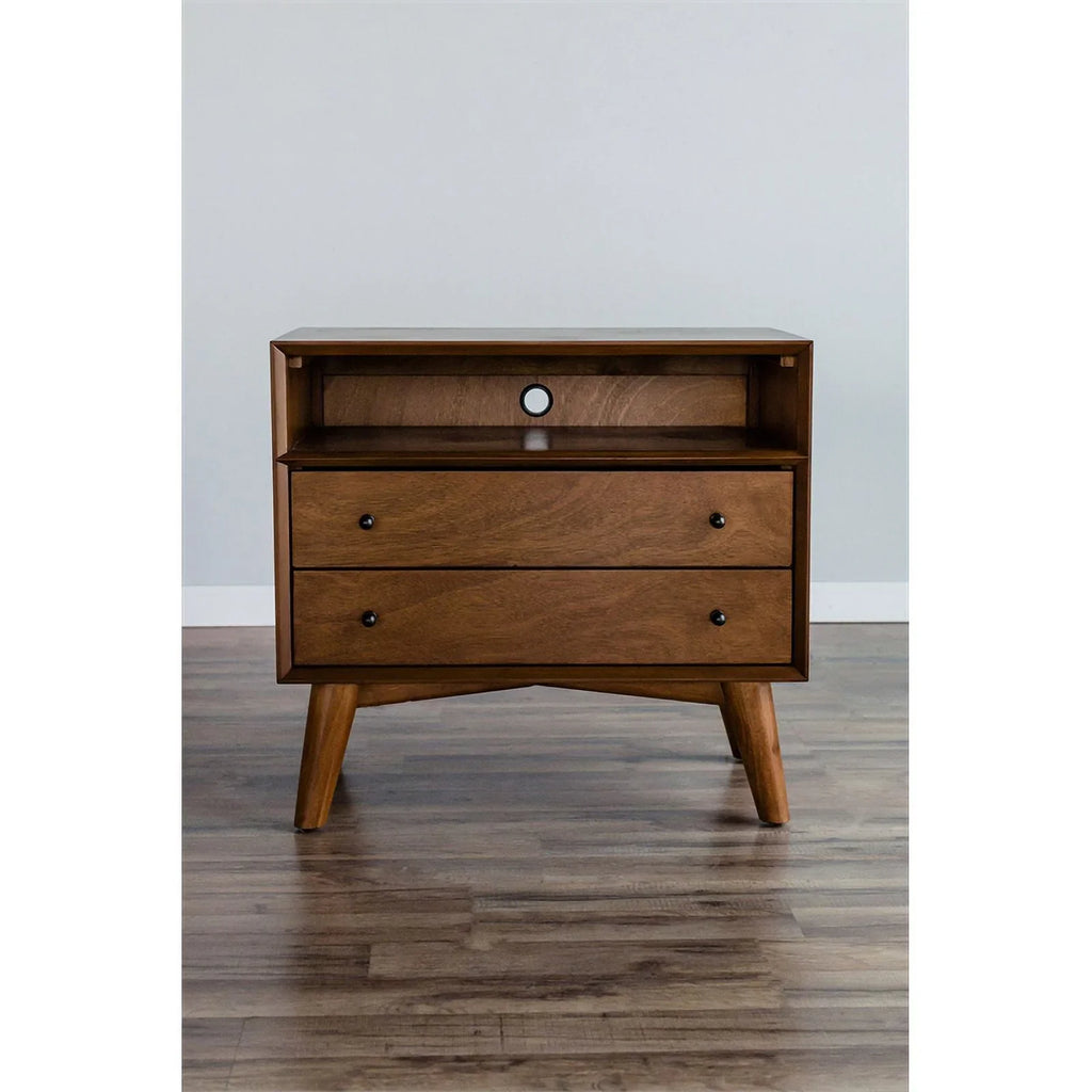 Home Square 4 Piece Set with Small TV Console Full Wood Bed & Large Nightstand
