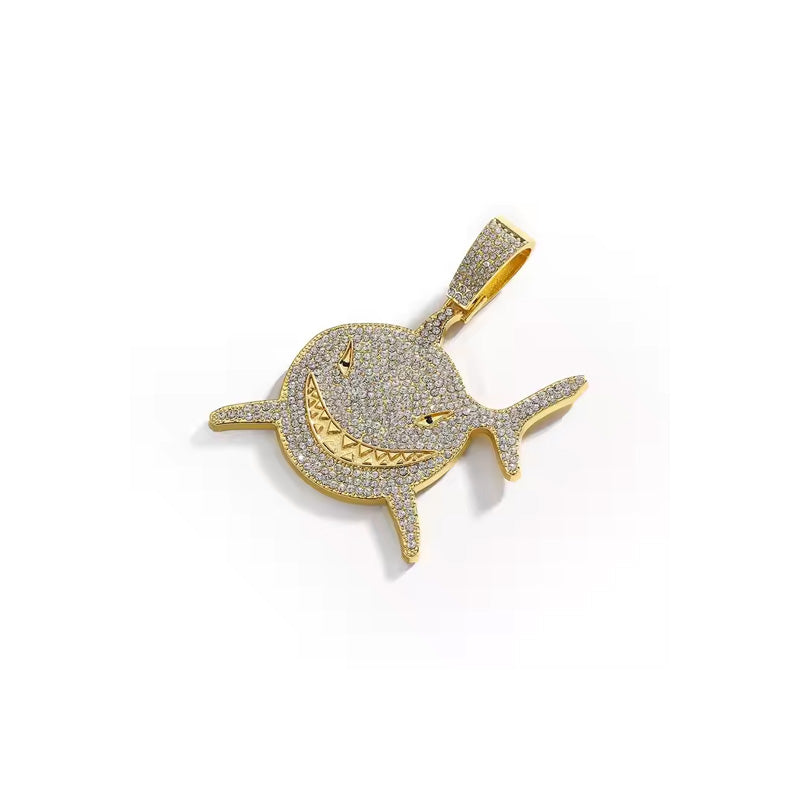 13mm Width Football Pendant Necklace,rhinestone Gold-plated Shark Pendant Necklace, 3D Diamond Gold Zinc Alloy Stainless Steel Religious Zircon