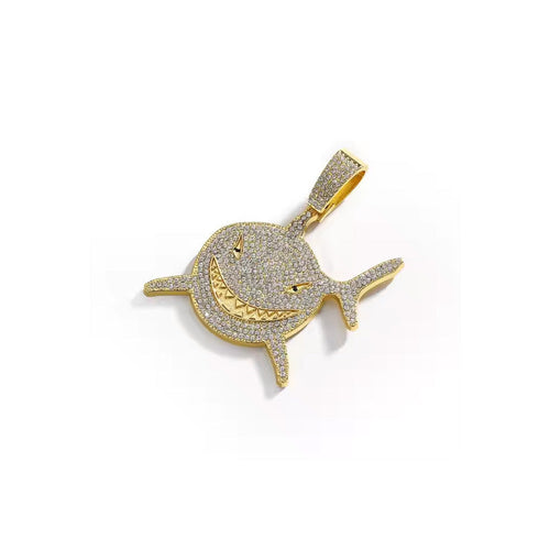 13mm Width Football Pendant Necklace,rhinestone Gold-plated Shark Pendant Necklace, 3D Diamond Gold Zinc Alloy Stainless Steel Religious Zircon