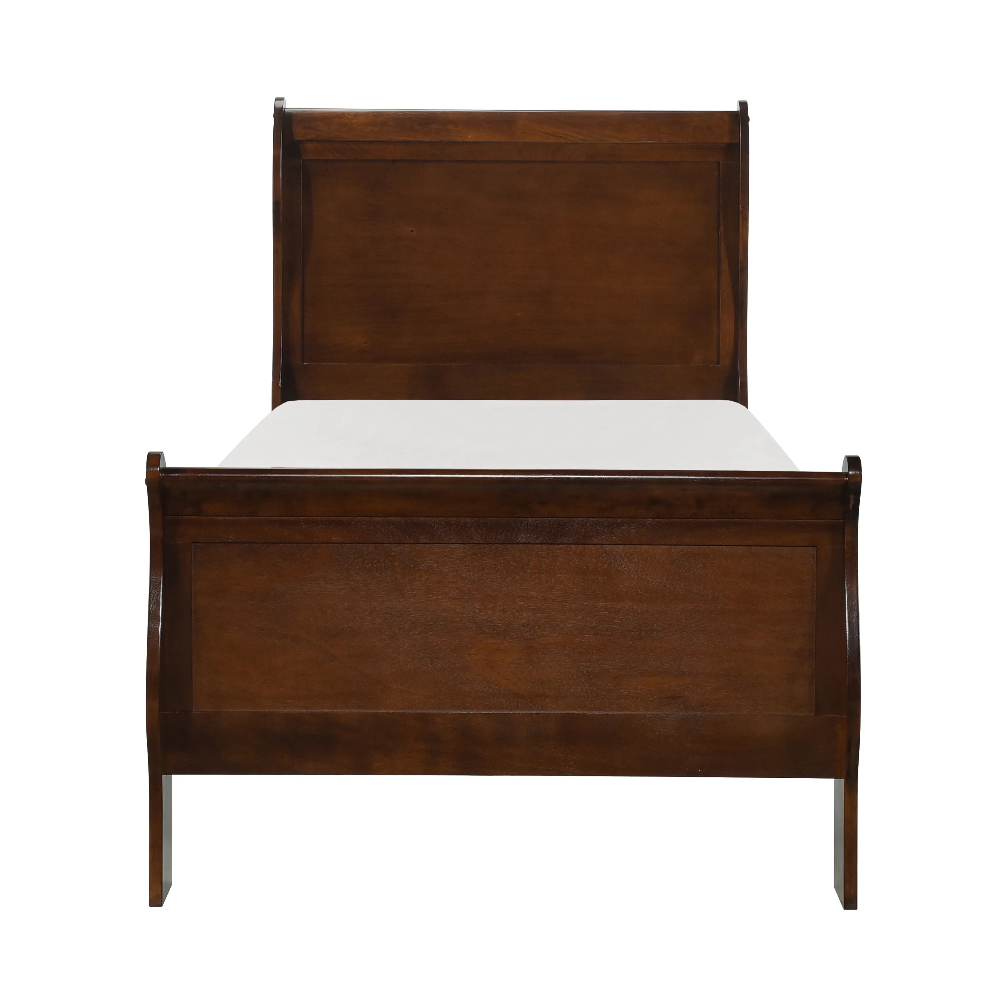 Homiyad Classic Louis Philipe Style Twin Size Bed Brown Cherry Finish 1Pc Traditional Design Bedroom Furniture Sleigh Bed