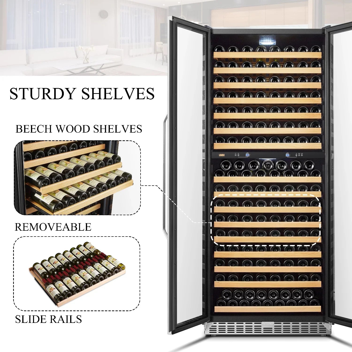 Lanbo 32 inch 287 Bottle Dual Zone Compressor Freestanding Wine Refrigerator