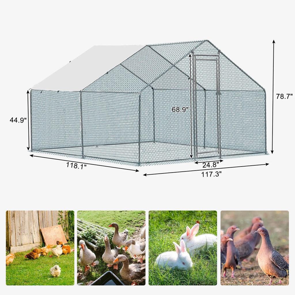 ZGBY 10 X 10 Ft Large Metal Chicken Coop, Walk-In Poultry Cage Chicken Hen Run House