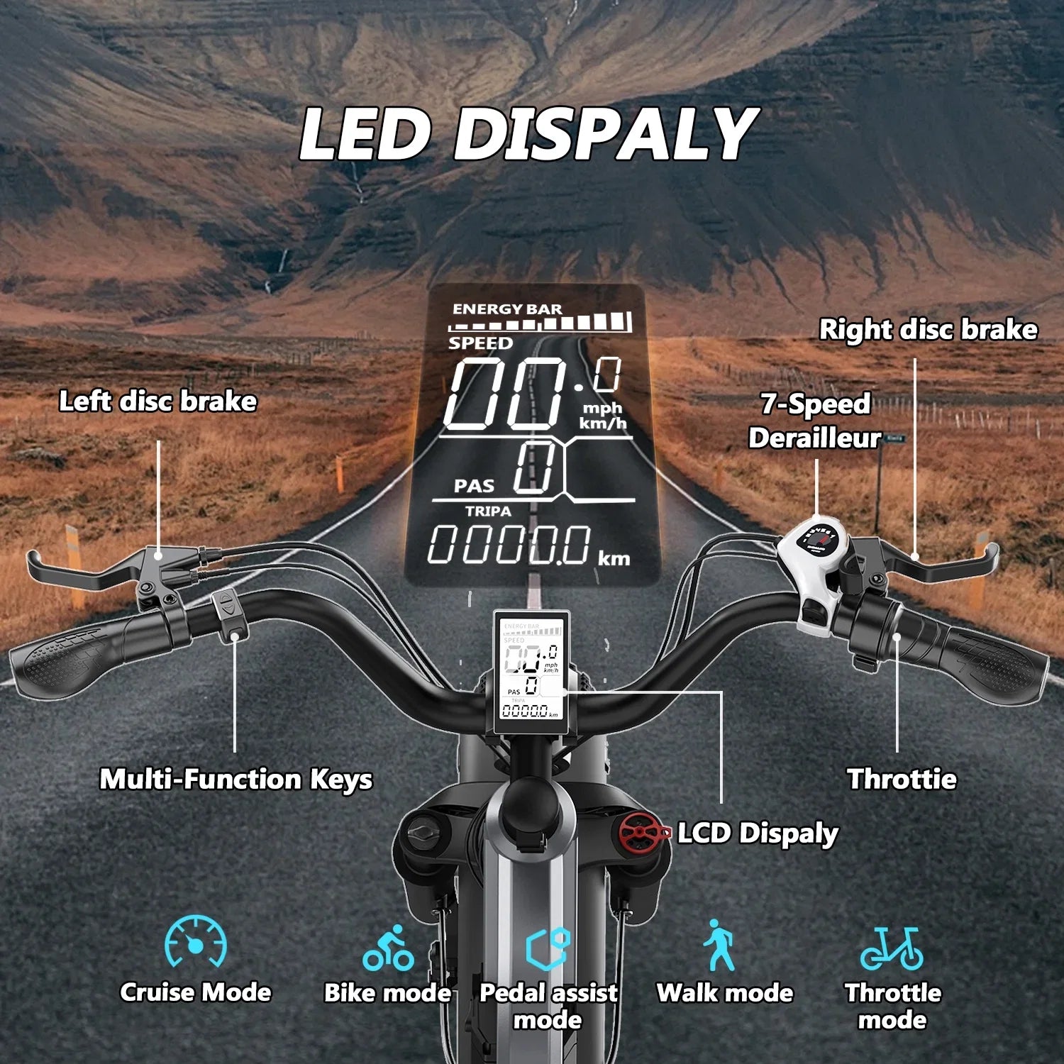 Electric Bike For Adults, 20'' Fat Tire Folding Ebike With 750W Brushless Motor 48V 25AH Battery, 7 Speed 20MPH, Foldable E-Bikes