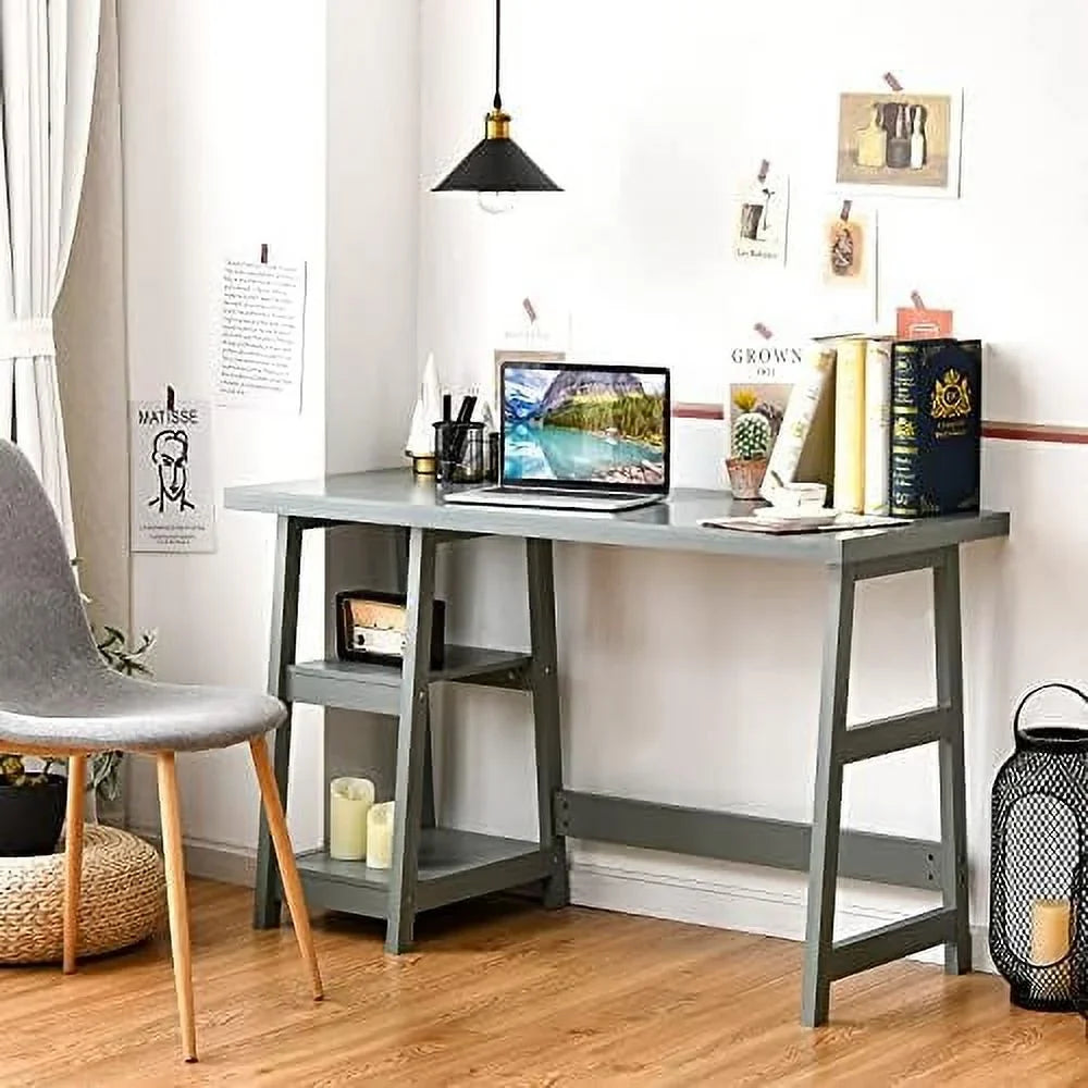 ASDRFYU Computer Desk with Shelves Modern Trestle Desk Home Office Desk with Space Saving Study Writing Desk Desk for Bedroom