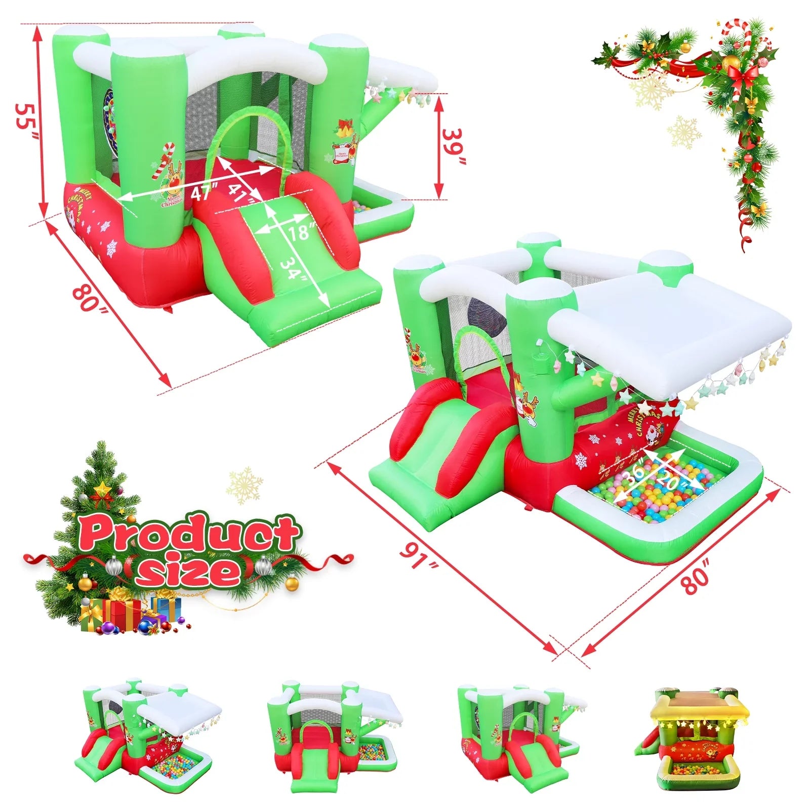 Track 7 Inflatable Bounce House for Kids, 80" x 91" x 55"in, Christmas Slide Inflatable Bouncer with Blower, Slide, Jumping, Outdoor and Indoor, for Kids Aged 3+