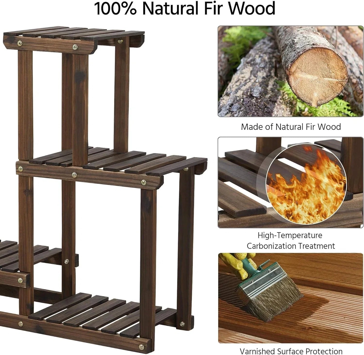 Flower Display Stand Wooden Plant Shelf Racks Indoor Flower Stands Pots Display Rustic Shelf Holder Outdoor Assorted Usage Unit for Patio Garden Yard Corner Balcony Living Room Bedroom