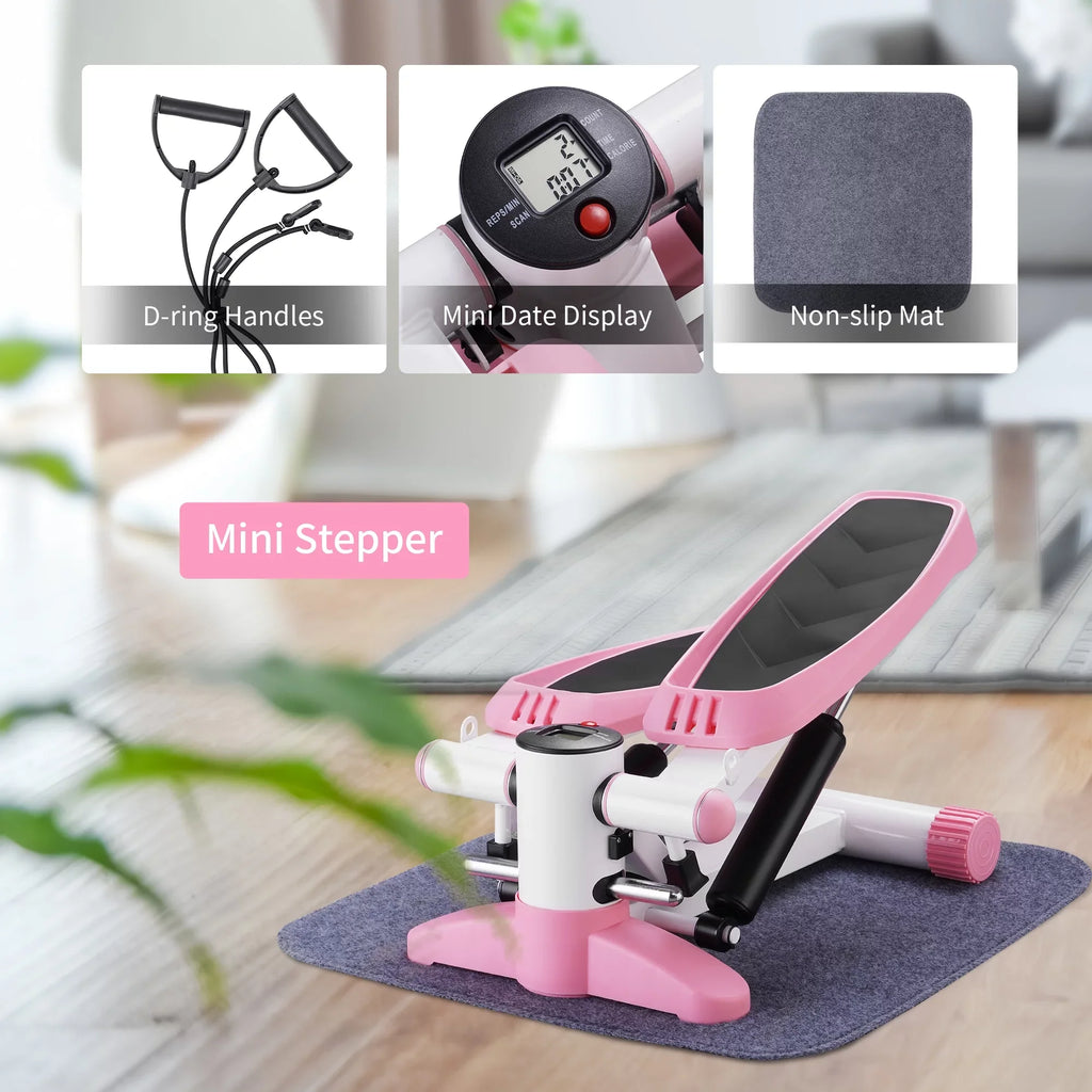 Wesfital Steppers for Exercise + Free Non-slip Mat, Mini Stair Stepper with Resistance Bands(Pink)
