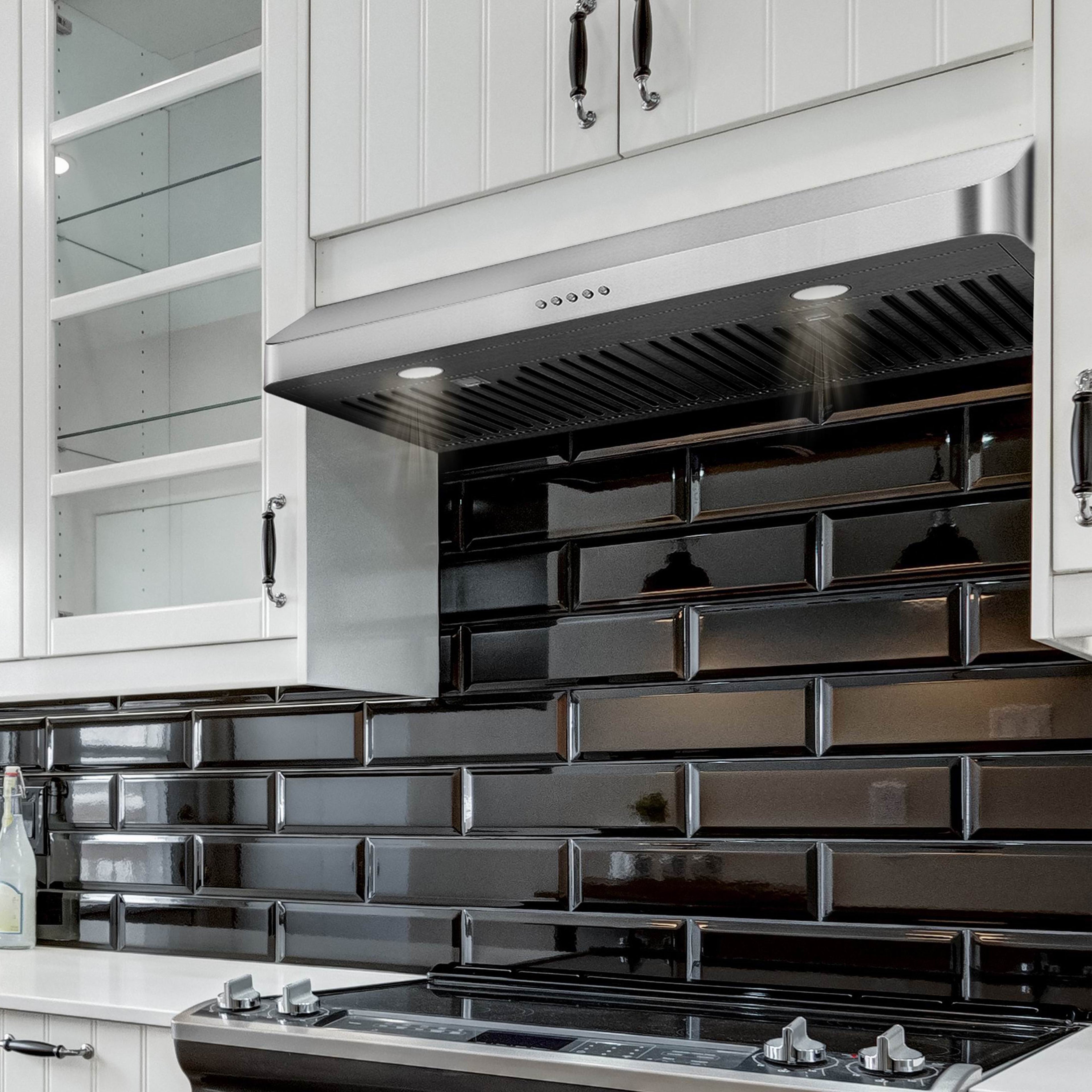 30 Inch Under Cabinet Range Hood Kitchen Stove Vent Hood, Ducted Built in Range Hood Stainless Steel, 400 CFM with Permanent Stainless Steel Filters