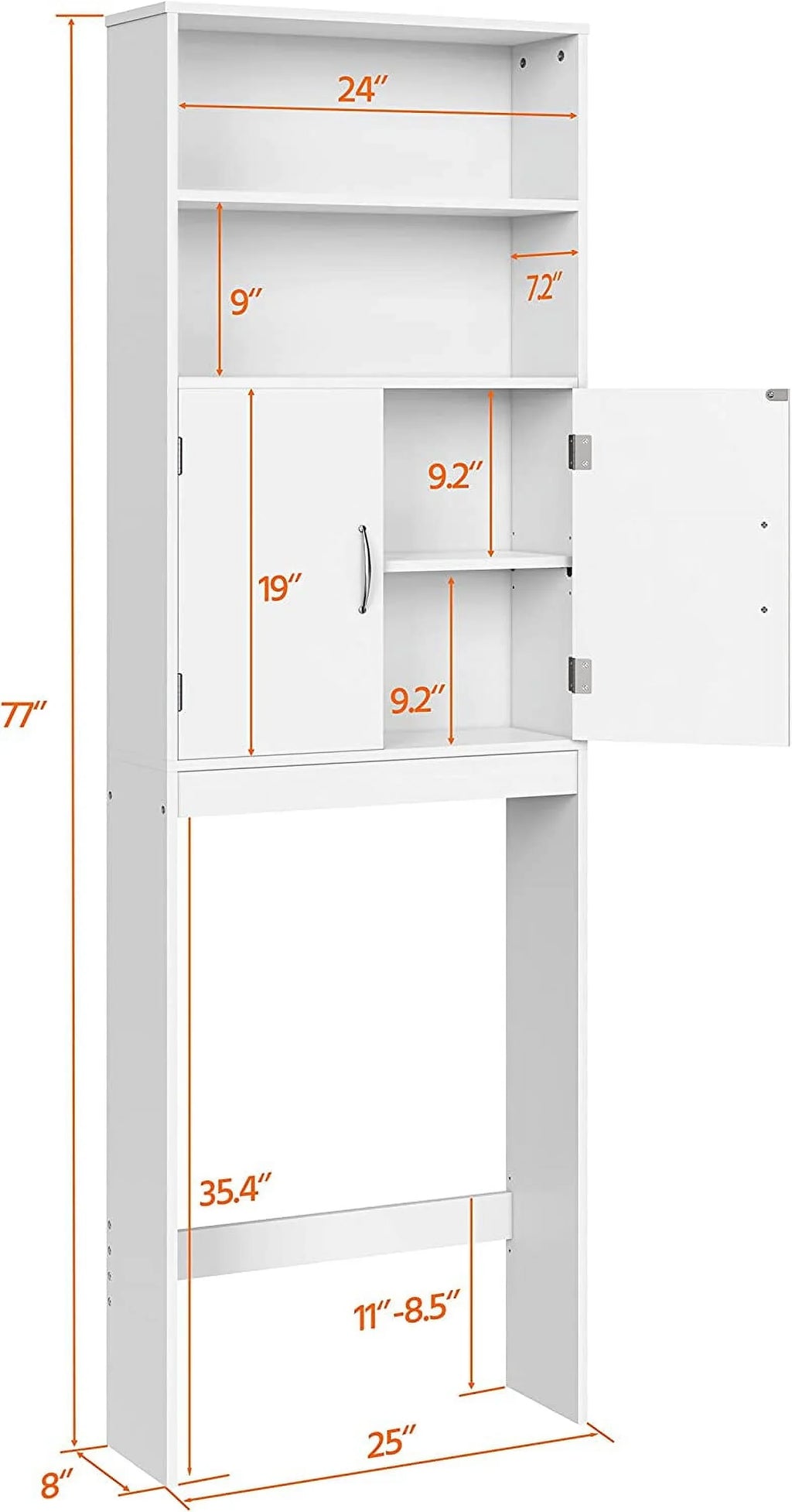 Over The Toilet Storage, Taller Bathroom Organizer Space-Saving Storage Cabinet with Adjustable Shelves and Double Doors, 77 in H, Espresso
