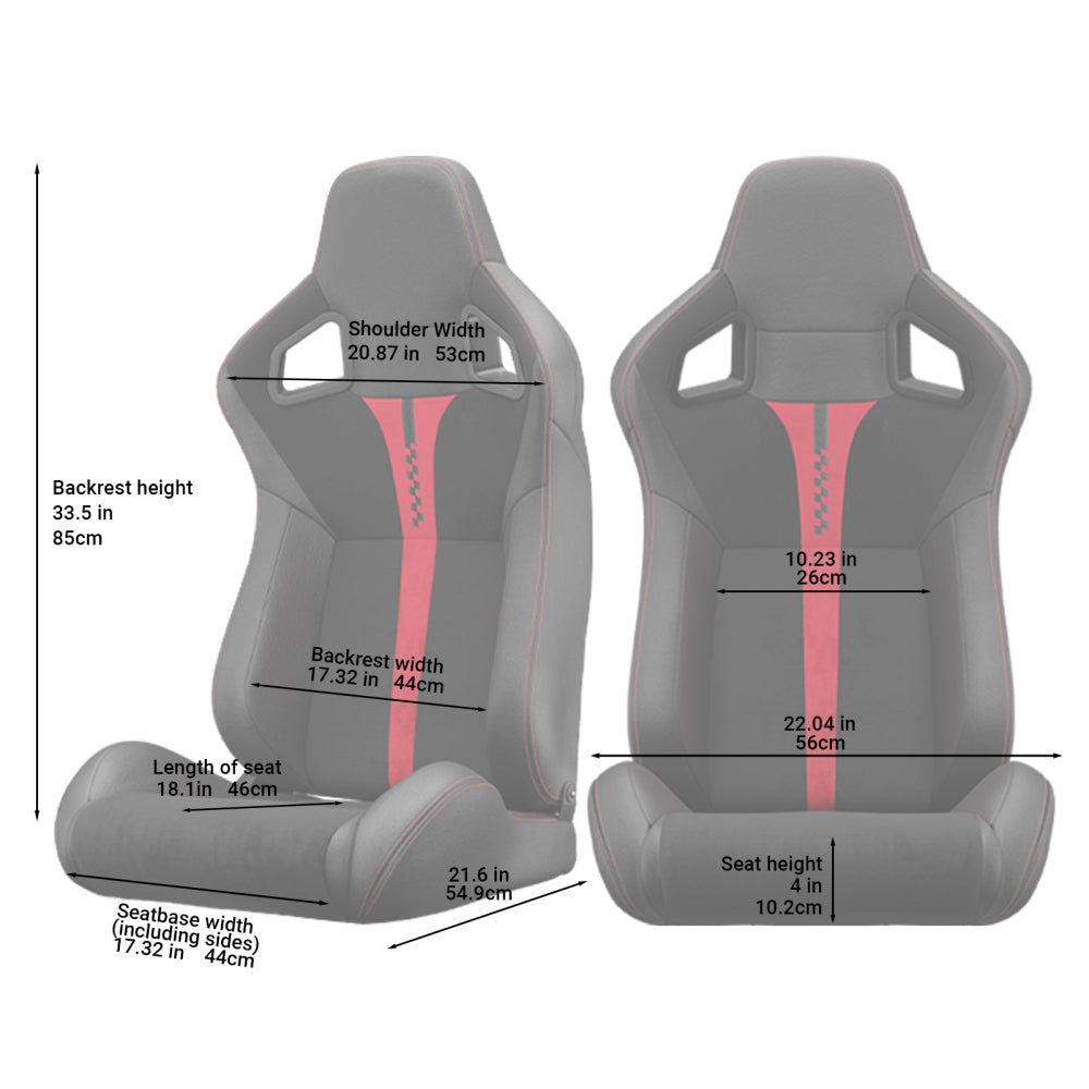 Zateety 2PC New Universal Bucket Racing Seats Red Stitch Red PVC Leather Reclinable Carbon Look Leather Back With Adjustor Slider(Not Including Seat Bracket ) 1 box of 2 pieces