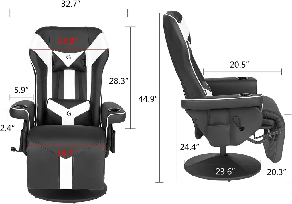 King Throne Ergonomic Gaming Chair, High Back Video Racing Chair, Swivel Recliner Chair with Footrest, Adjustable Backrest, Headrest, Lumbar Support, Cupholders, Black White