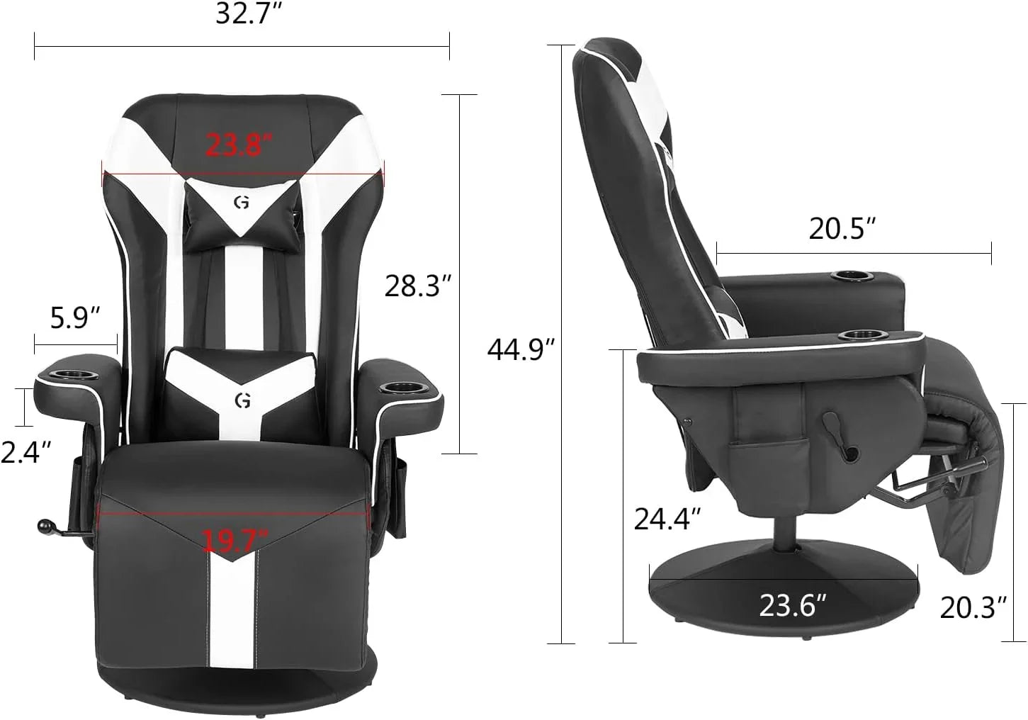 King Throne Ergonomic Gaming Chair, High Back Video Racing Chair, Swivel Recliner Chair with Footrest, Adjustable Backrest, Headrest, Lumbar Support, Cupholders, Black White