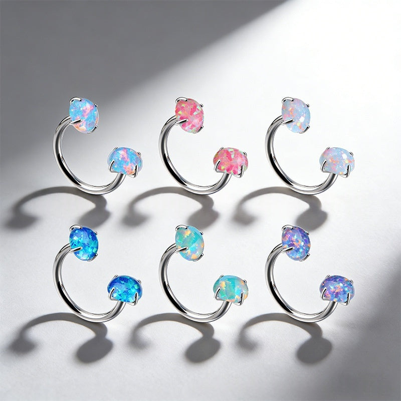Internal Thread G23 Titanium Alloy Body Piercing Jewelry Opal Nose Ring