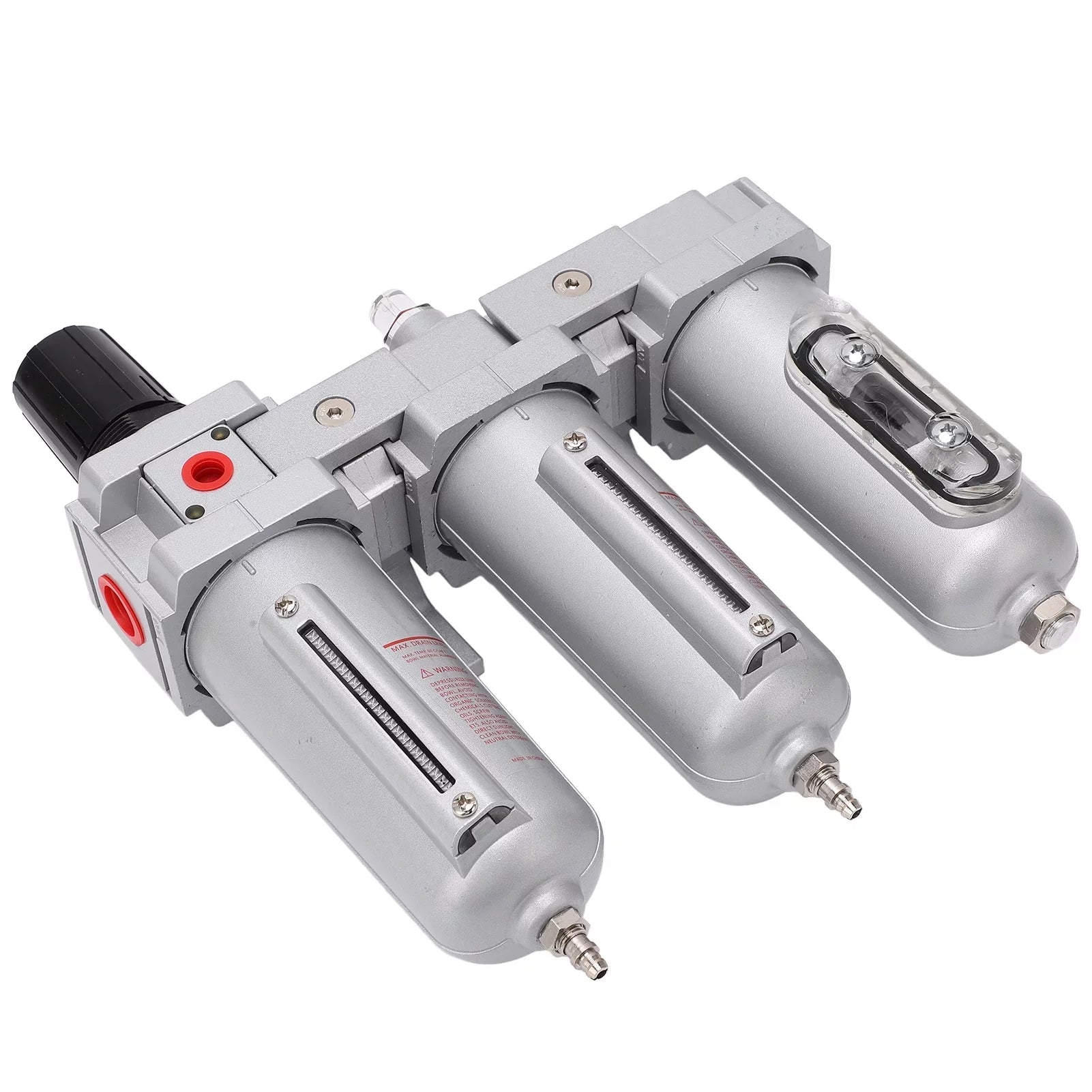 Air Drying System 3 Stage Air Drying System Heavy Duty Aluminum Alloy Industrial Compressed Air Particulate Filter Dryer with Metal Bowl 3/4in NPT Automatic Drain