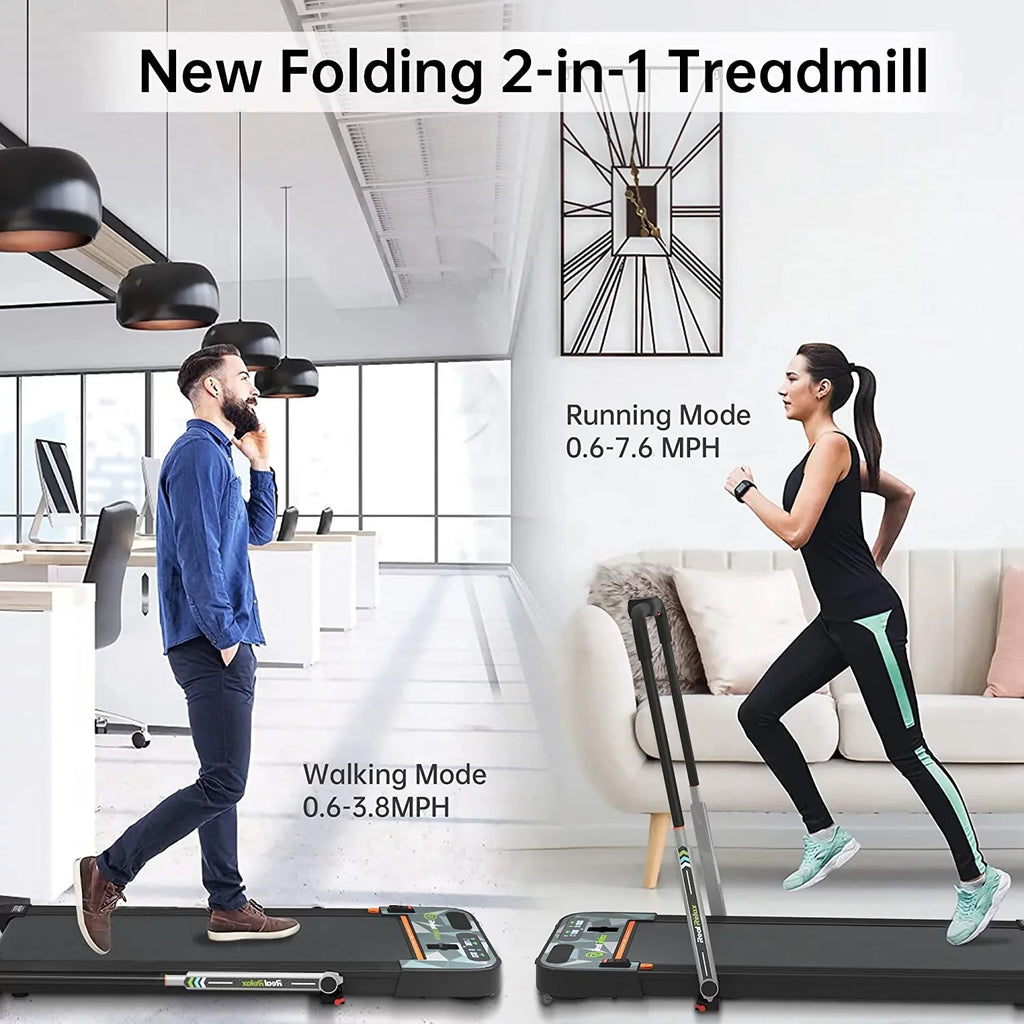 Real Relax 2 in 1 Folding Treadmill, 2.25HP Under Desk Electric Treadmill Walking Jogging Machine for Home Office